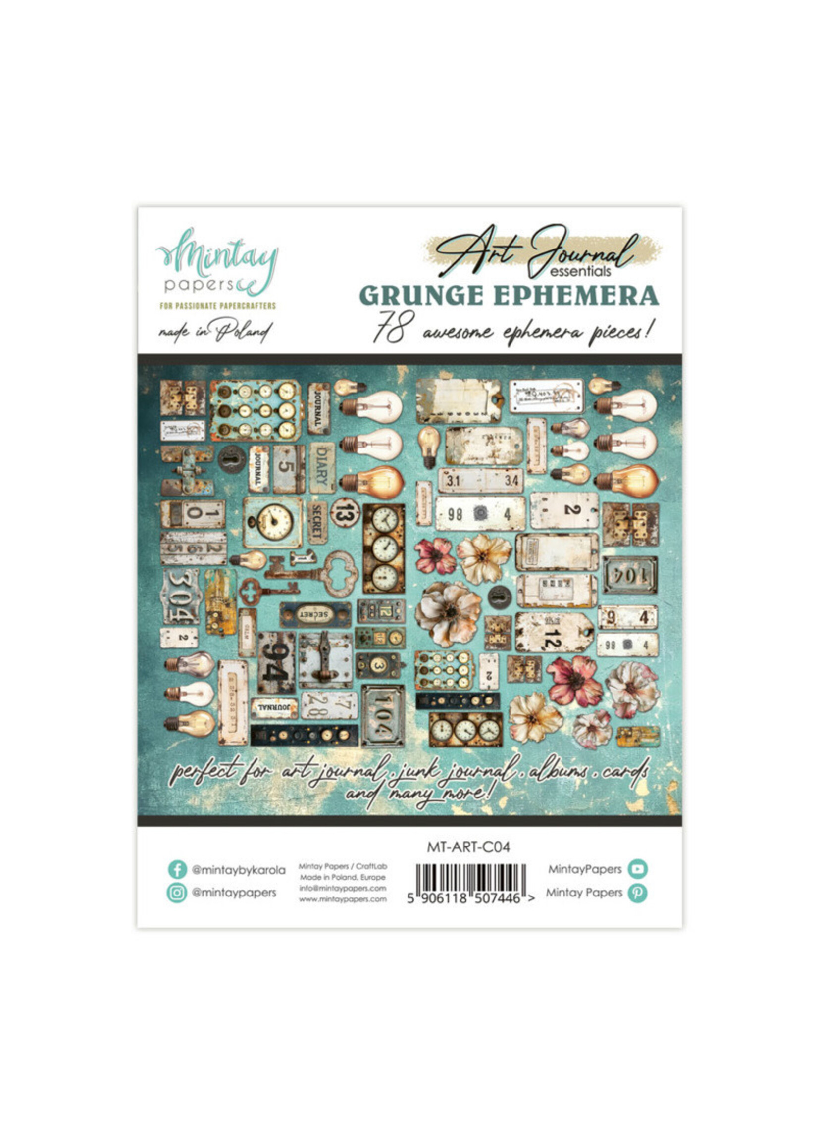 Mintay Art Journal Ephemera Pack, Grunge (78 pc)
