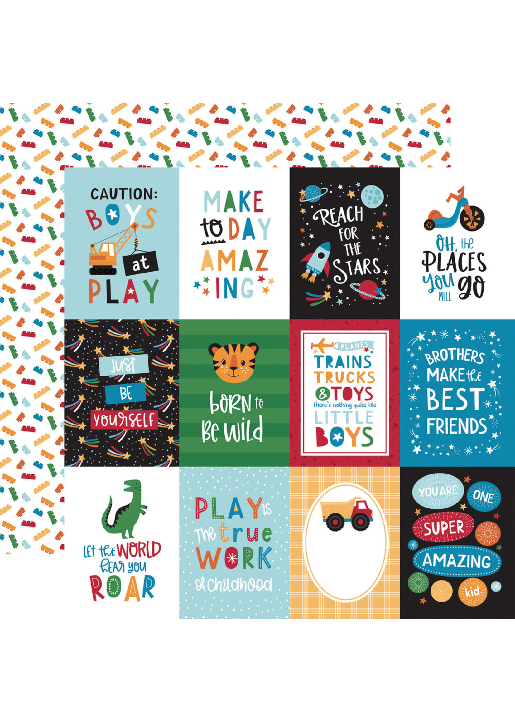 Echo Park Echo Park 12x12 Play all Day Boy, 3x4 Journaling Card