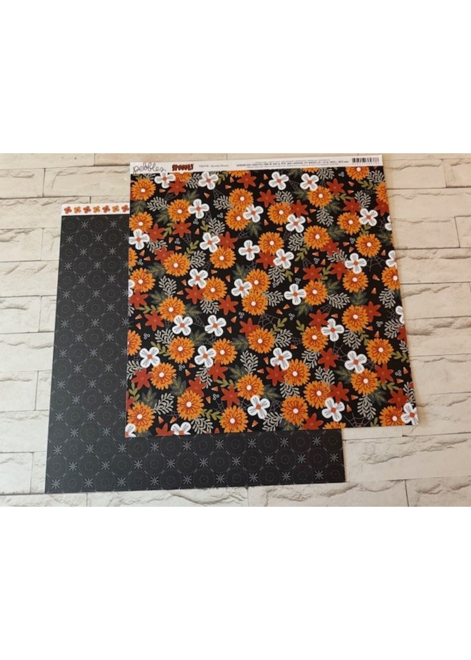 American Crafts AC Pebbles 12x12 Spooky, Spooky Blooms