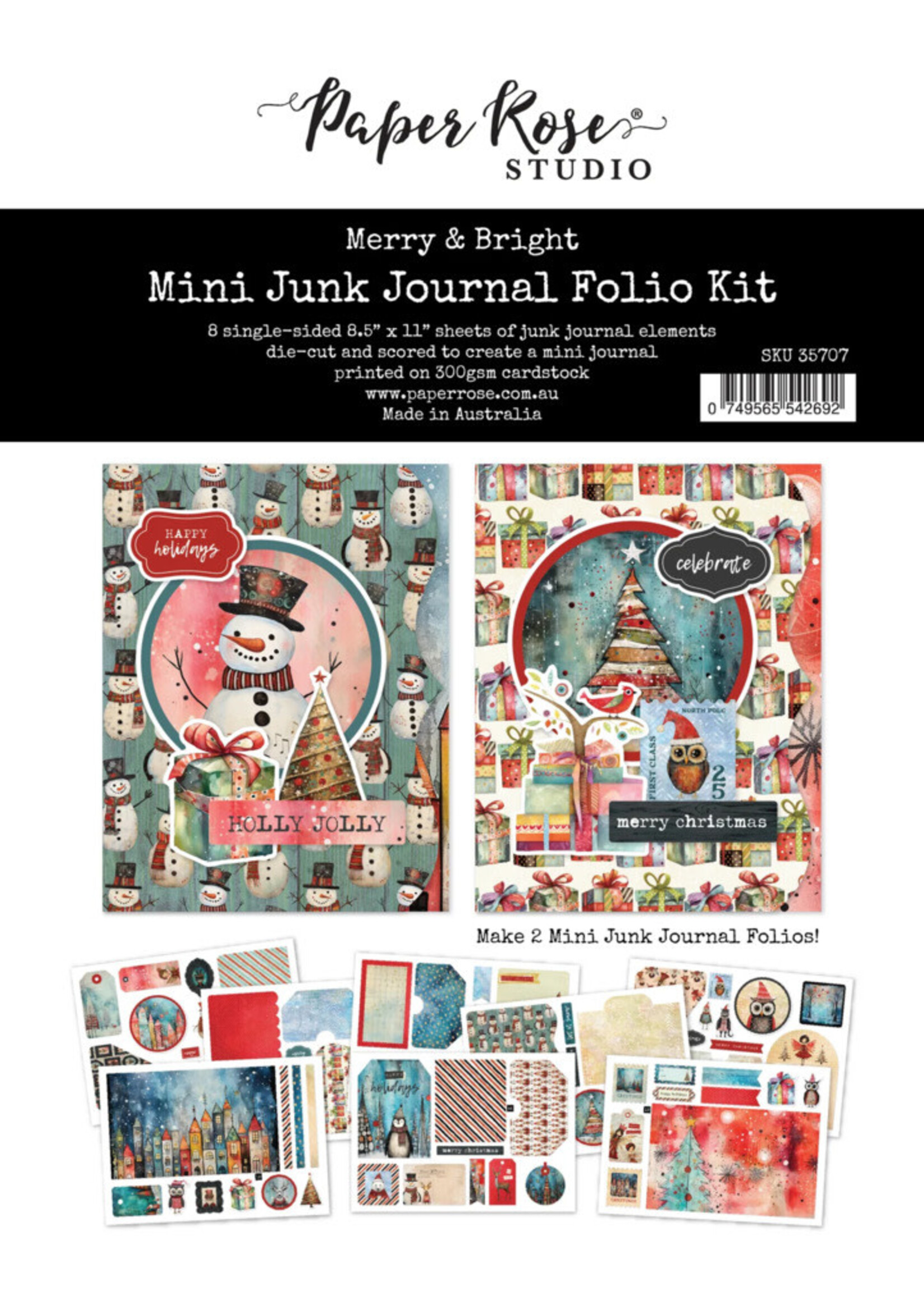 Paper Rose Paper Rose Mini Junk Journal Folio Kit, Merry and Bright
