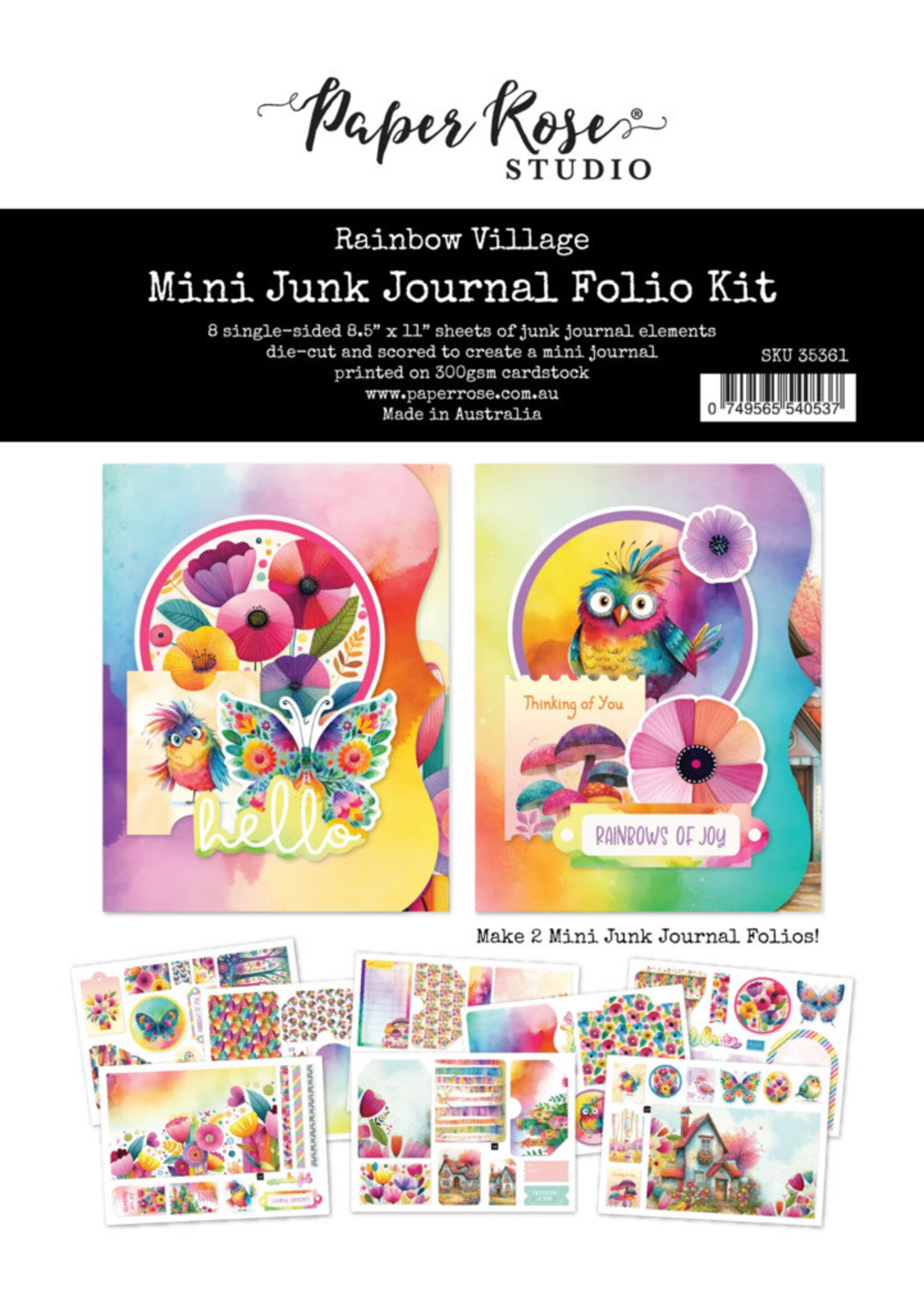 Paper Rose Paper Rose 8.5X11 Mini Junk Journal Folio Kit, Rainbow Village