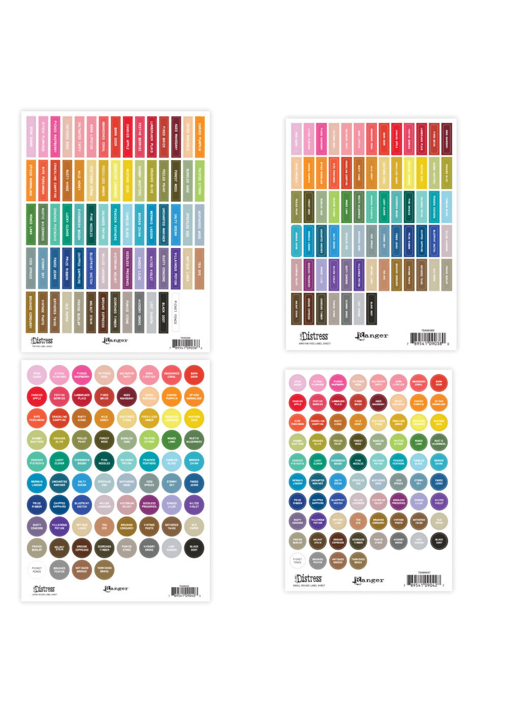 Ranger Tim Holtz Distress Label Assortment Sheets, White (Ink Pad/Mini Ink Pad/Small & Large Round Labels)