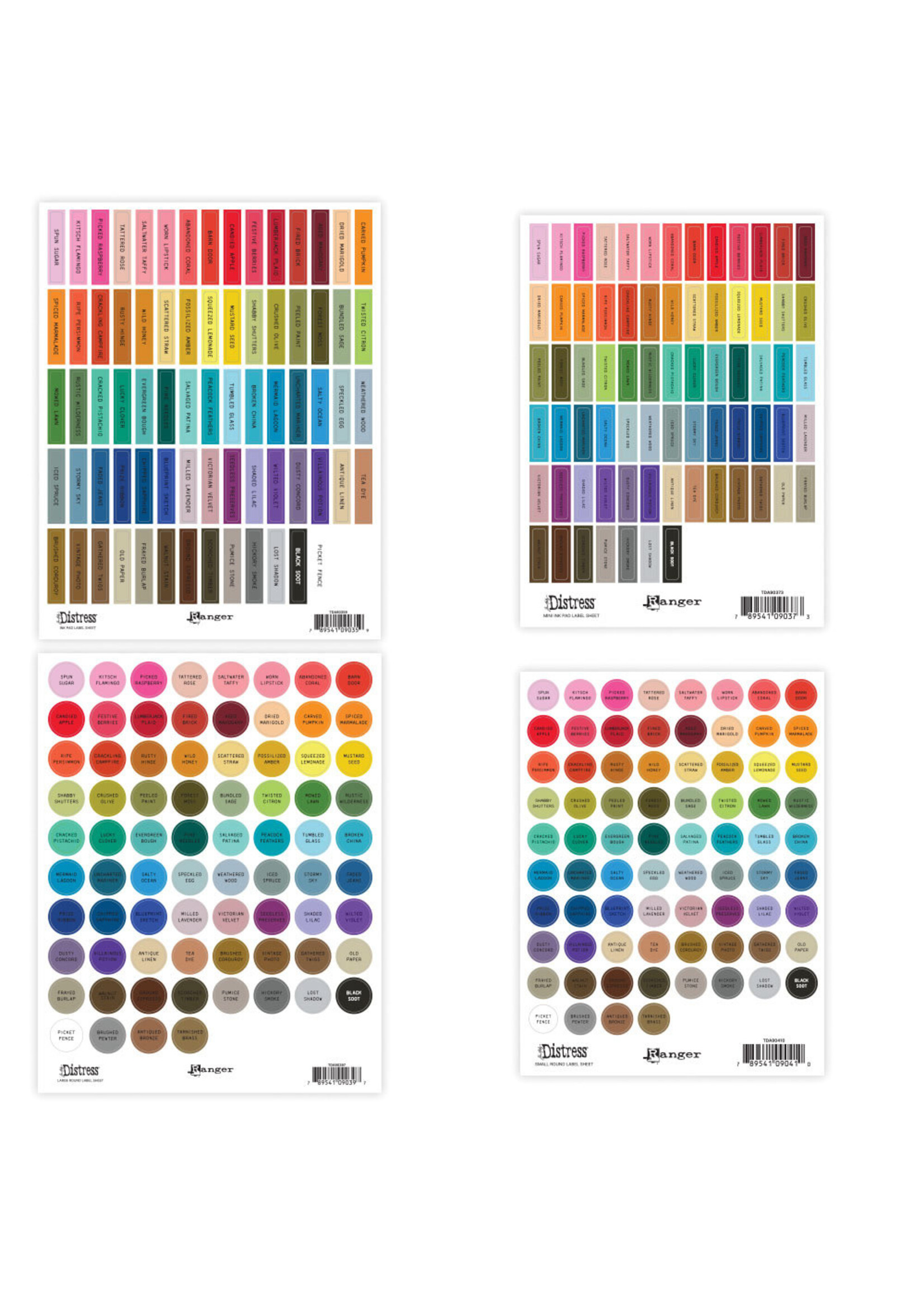Ranger Tim Holtz Distress Label Assortment Sheets, Black (Ink Pad/Mini Ink Pad/Small & Large Round Labels)