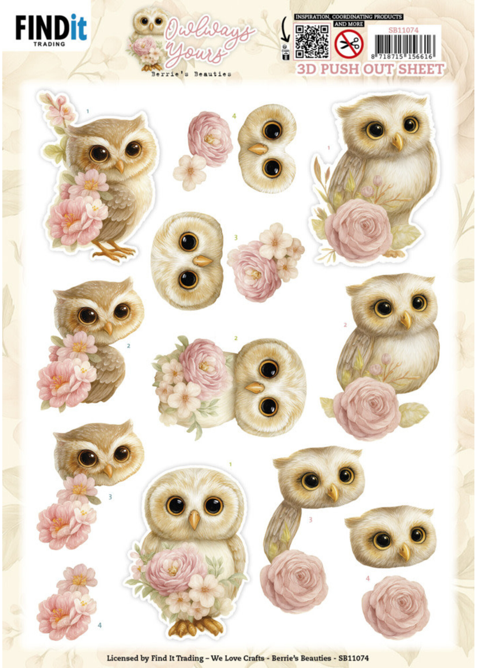 Find It Trading 3D Push Out Sheet, SB11074 Owlways Yours - Blossom
