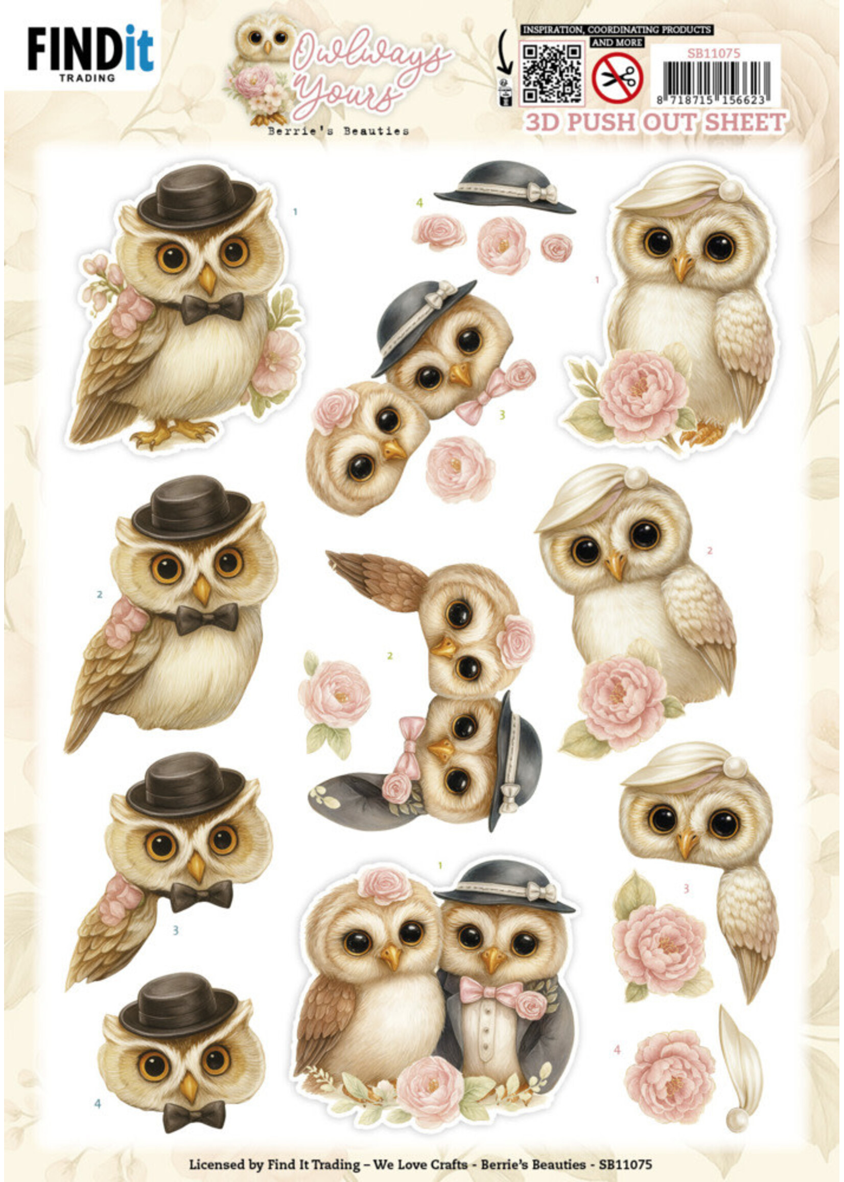 Find It Trading 3D Push Out Sheet, SB11075 Owlways Yours - Charm