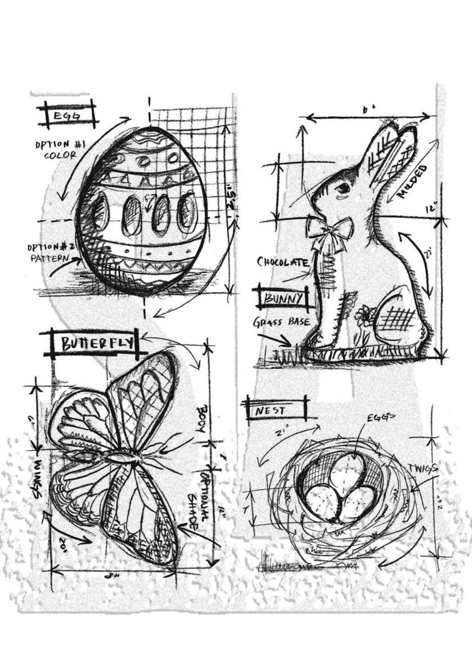 Stampers Anonymous Tim Holtz Cling Stamp, CMS144 Easter Blueprint