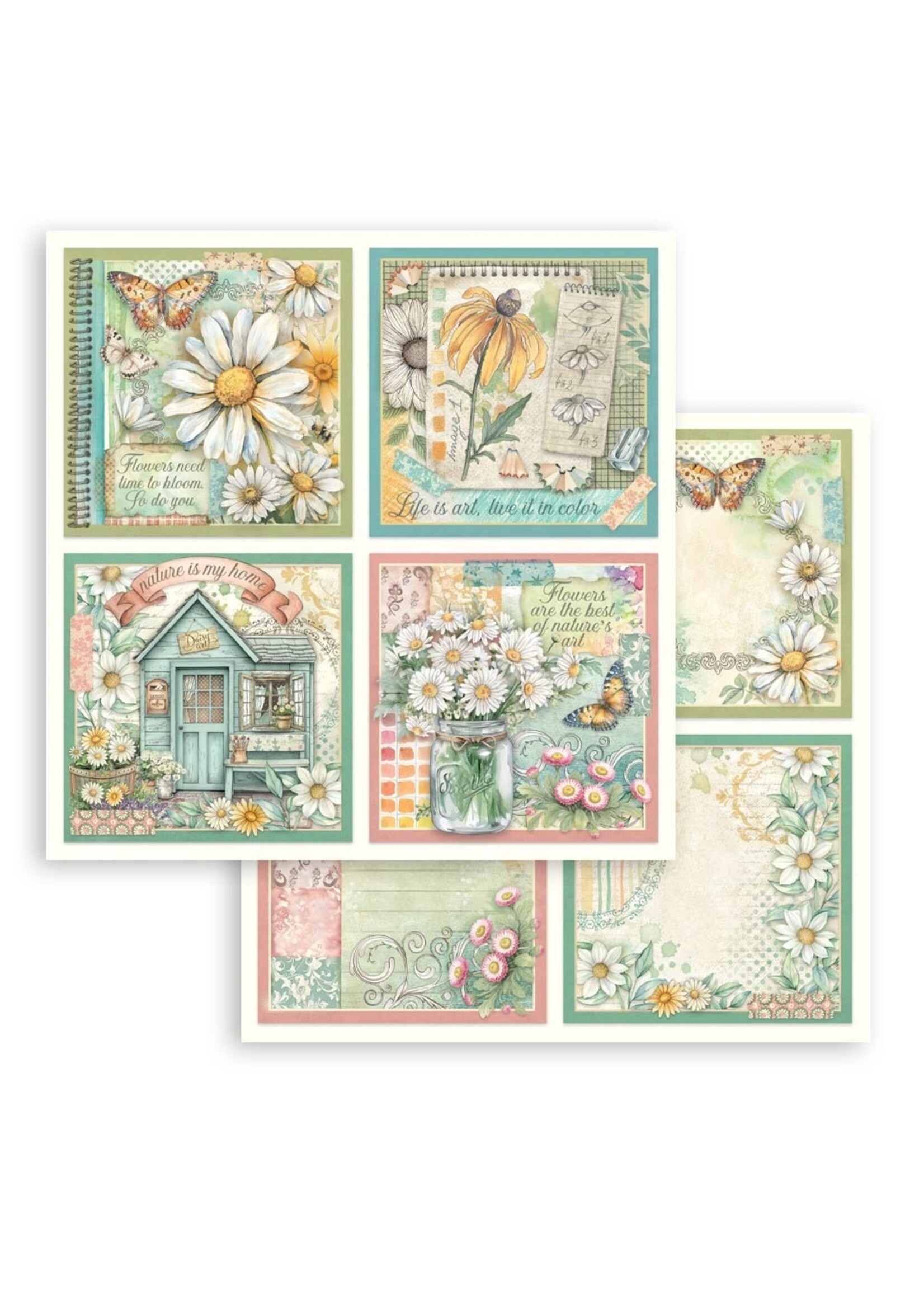 Stamperia Stamperia 12X12 Patterned Paper, SBB1130 Daisy Art - 4 Cards