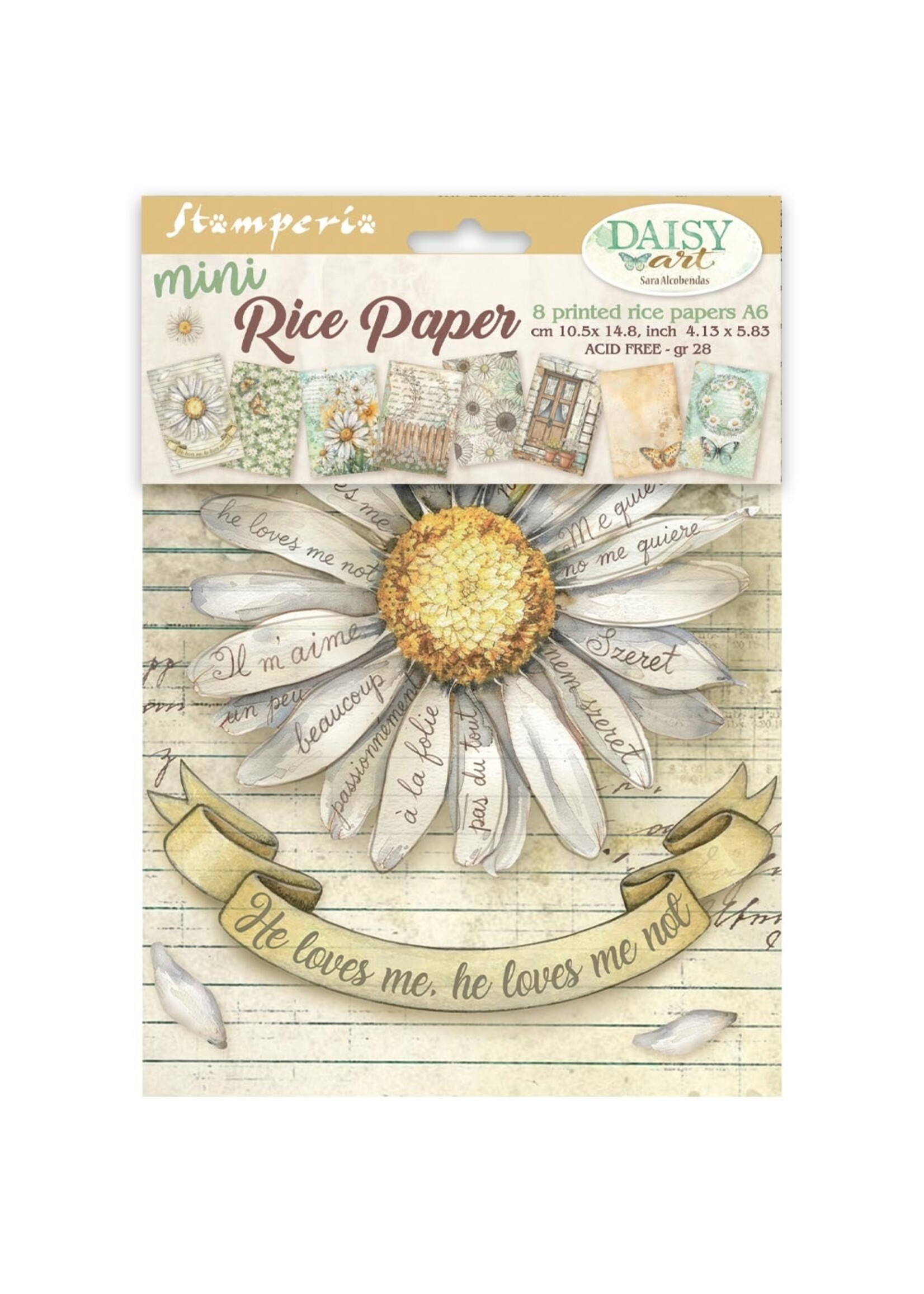 Stamperia Stamperia  A6 Mini Rice Paper, Daisy Art (8 Sheets)