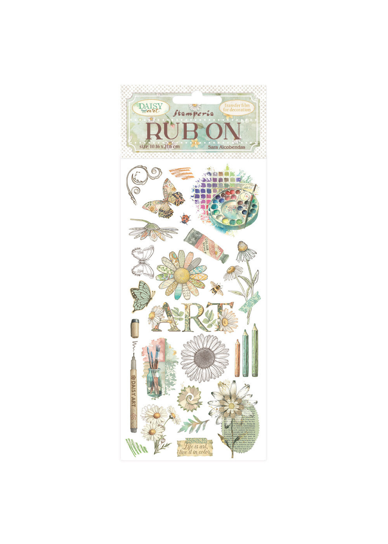 Stamperia Stamperia Rub-on, Daisy Art - DFLRB221 Life is Art Live It in Colour