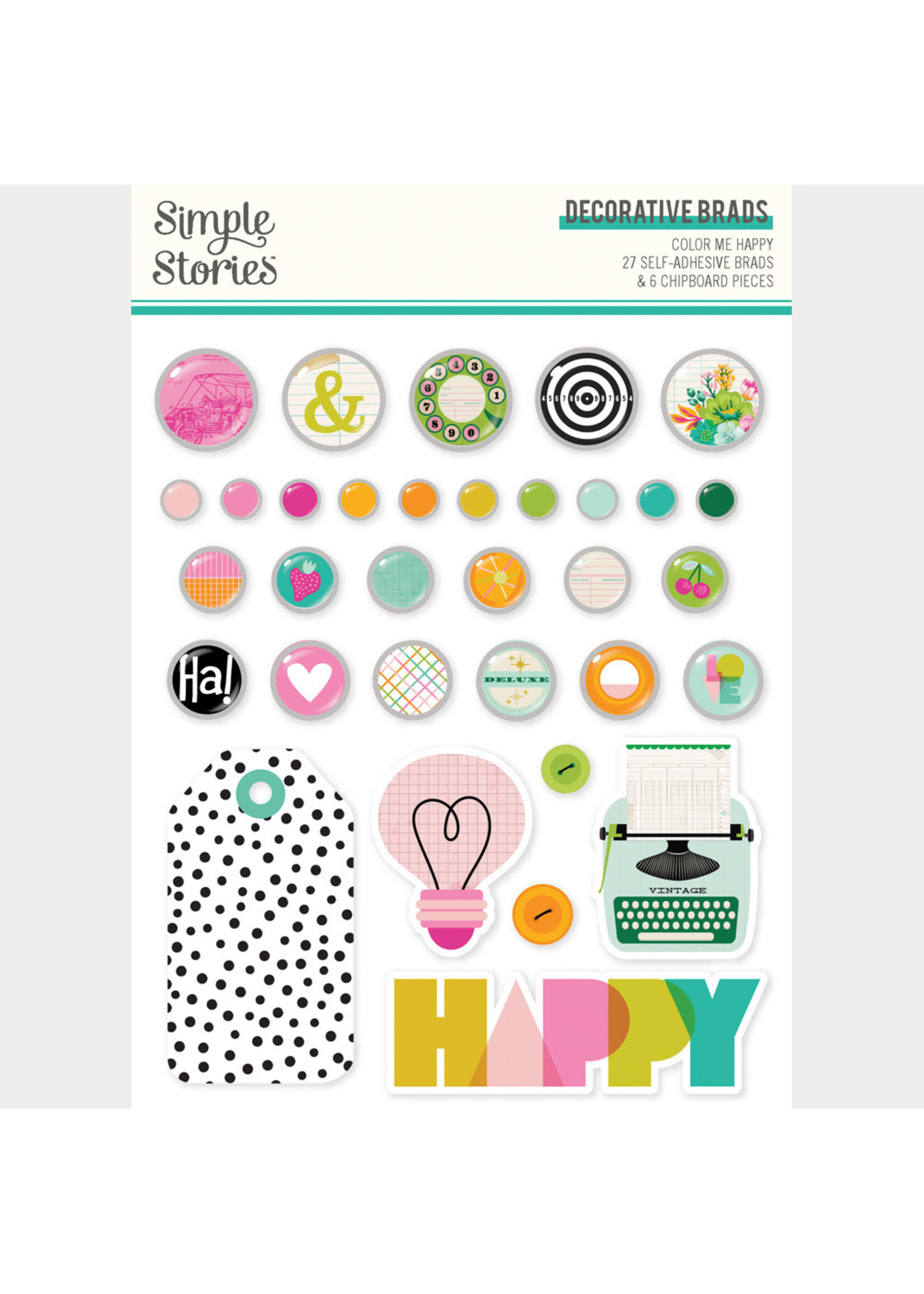 Simple Stories Simple Stories Decorative Brads, Color Me Happy