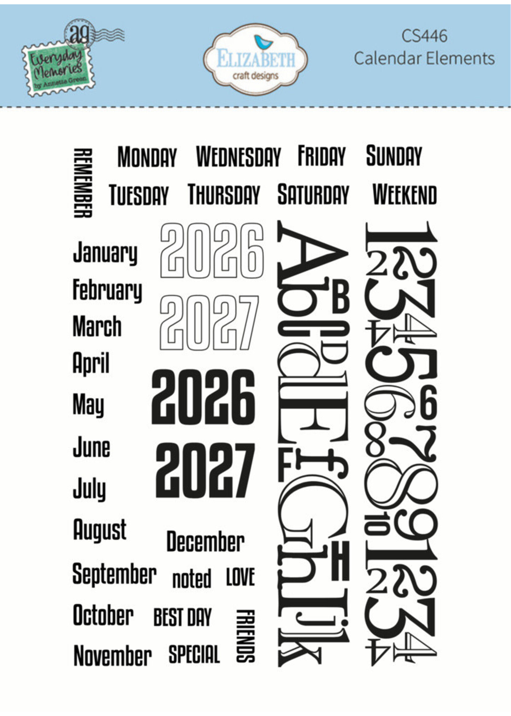 Elizabeth Craft Design Elizabeth Craft Stamp, Calendar Elements