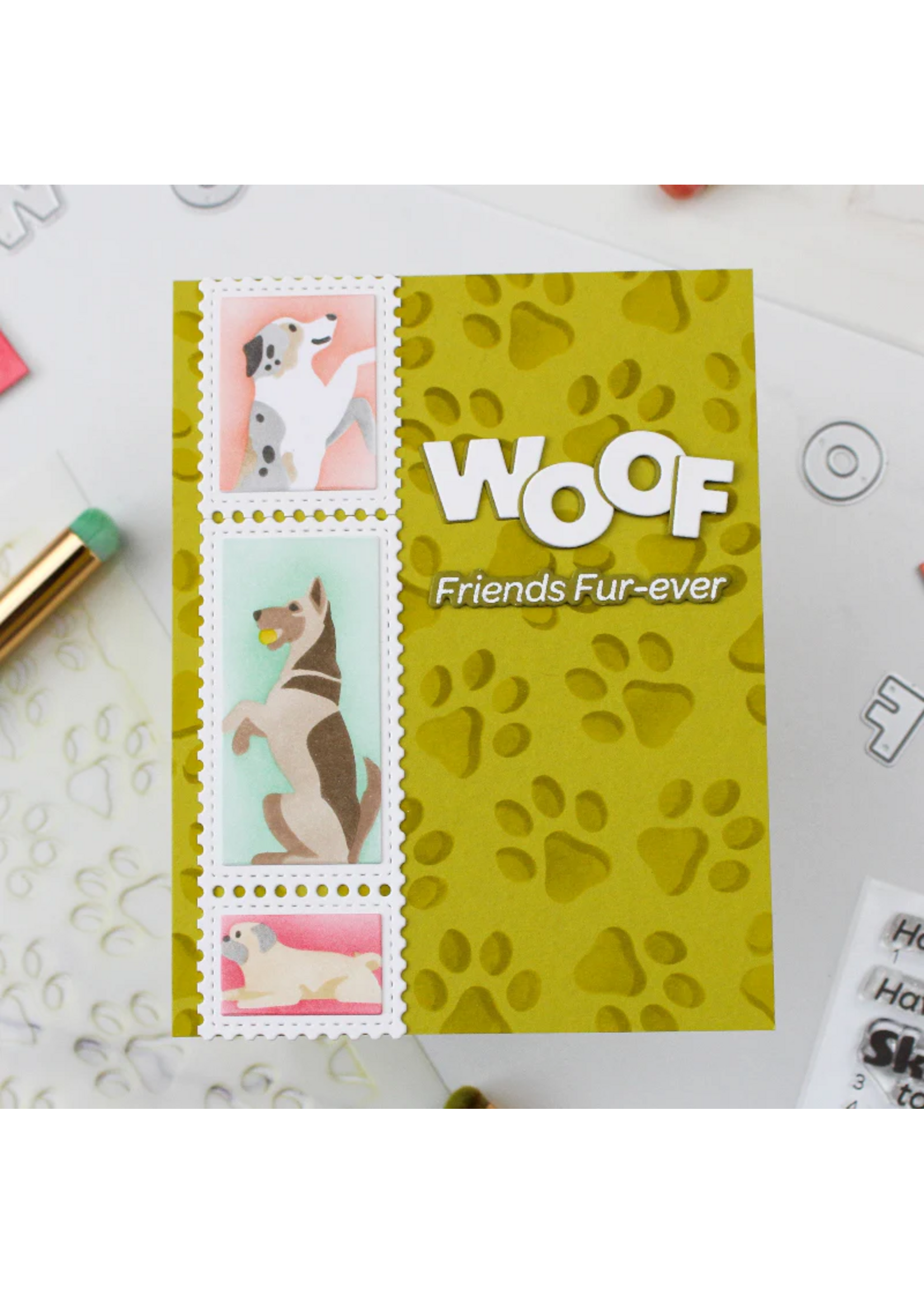 Waffle Flower Waffle Flower Stencil, Postage Collage Woof