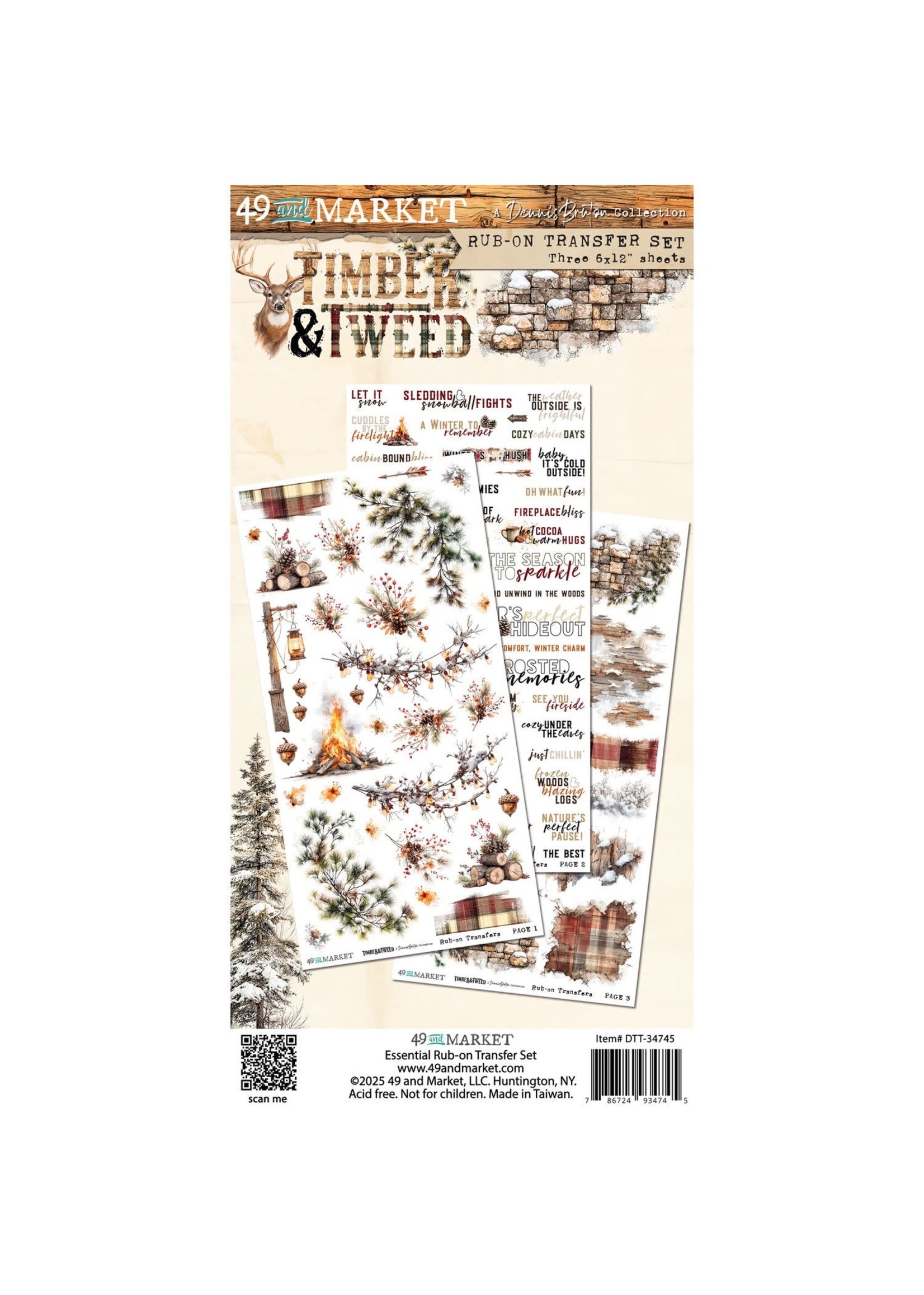 49 and Market 49 and Market Essential Rub-On Transfer Set, Timber and Tweed