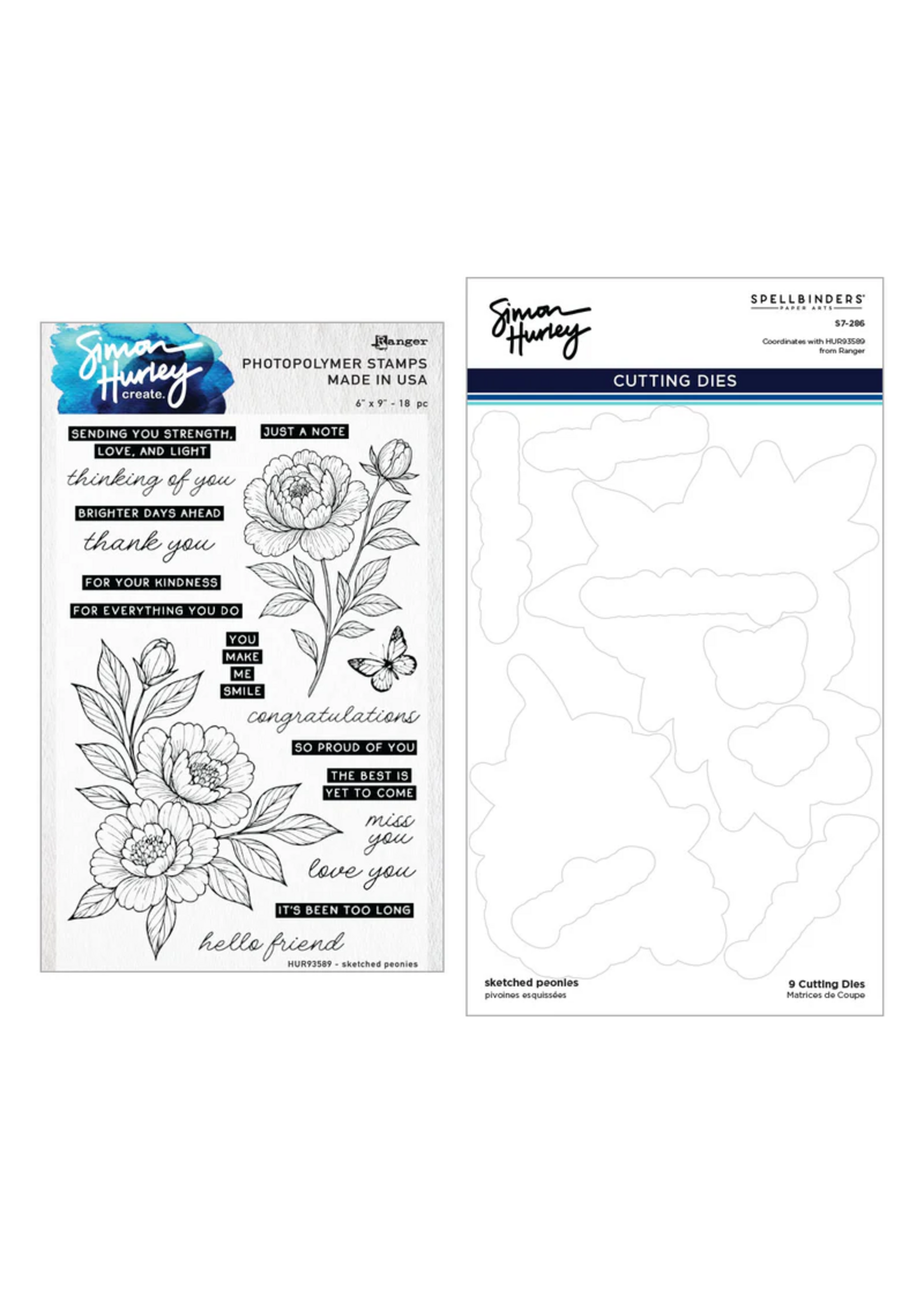 Spellbinders Simon Hurley Stamp and Die, Sketched Peonies