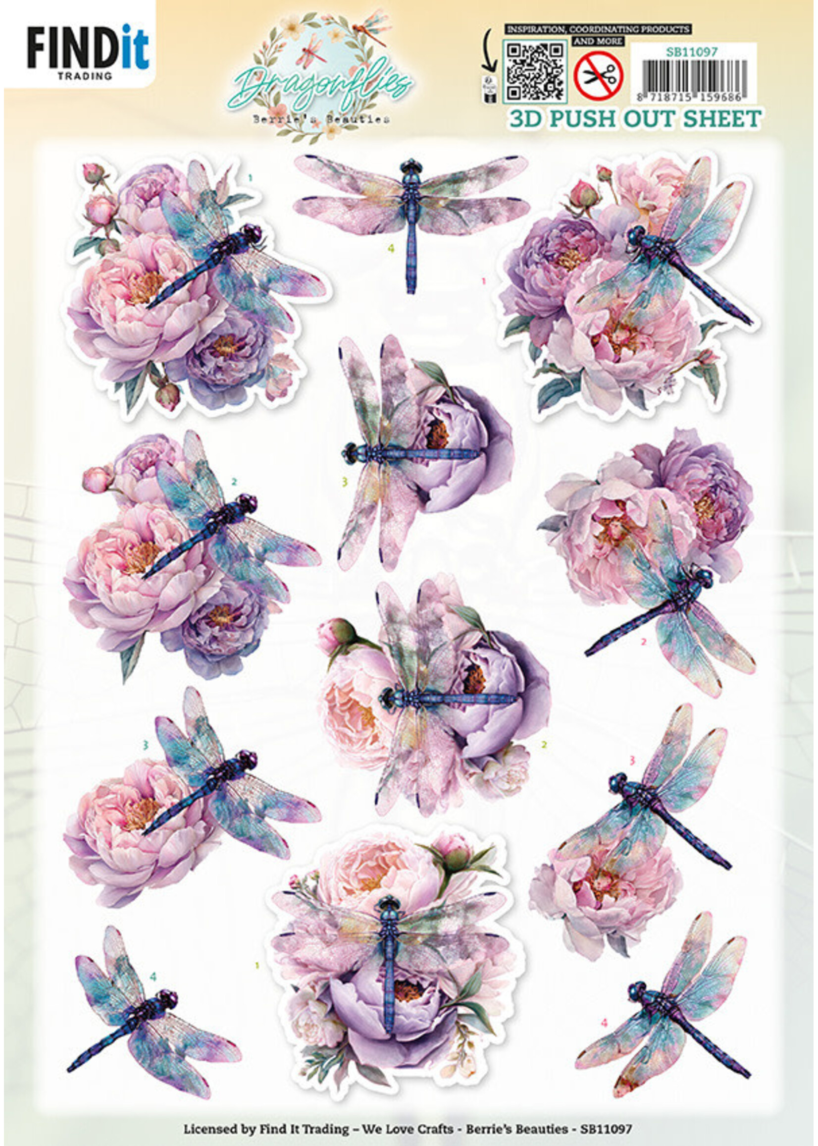 Berries Beauties 3D Push Out Sheet, Dragonflies - Lilac