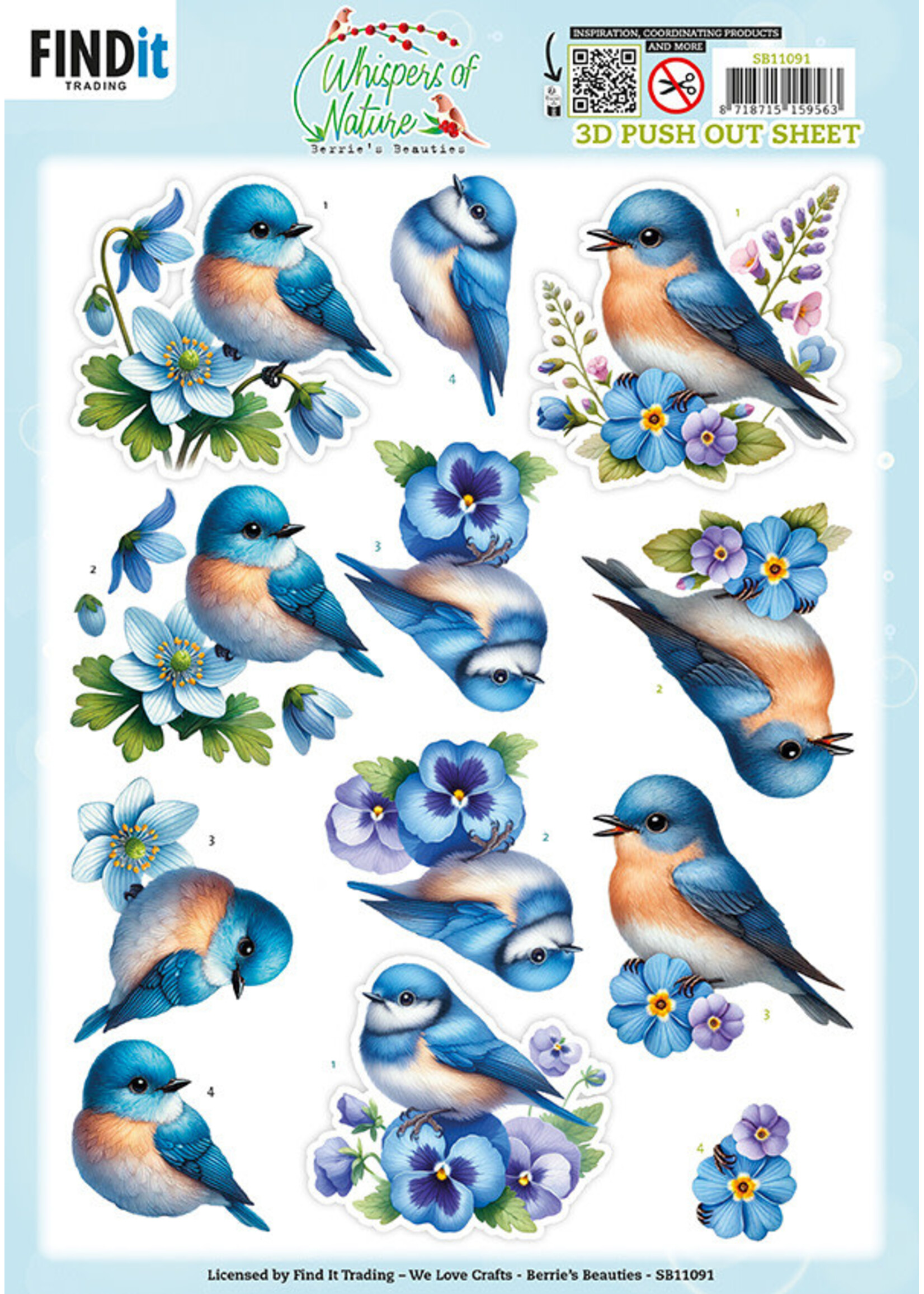 Berries Beauties 3D Push Out Sheet, Whispers of Nature - Blue