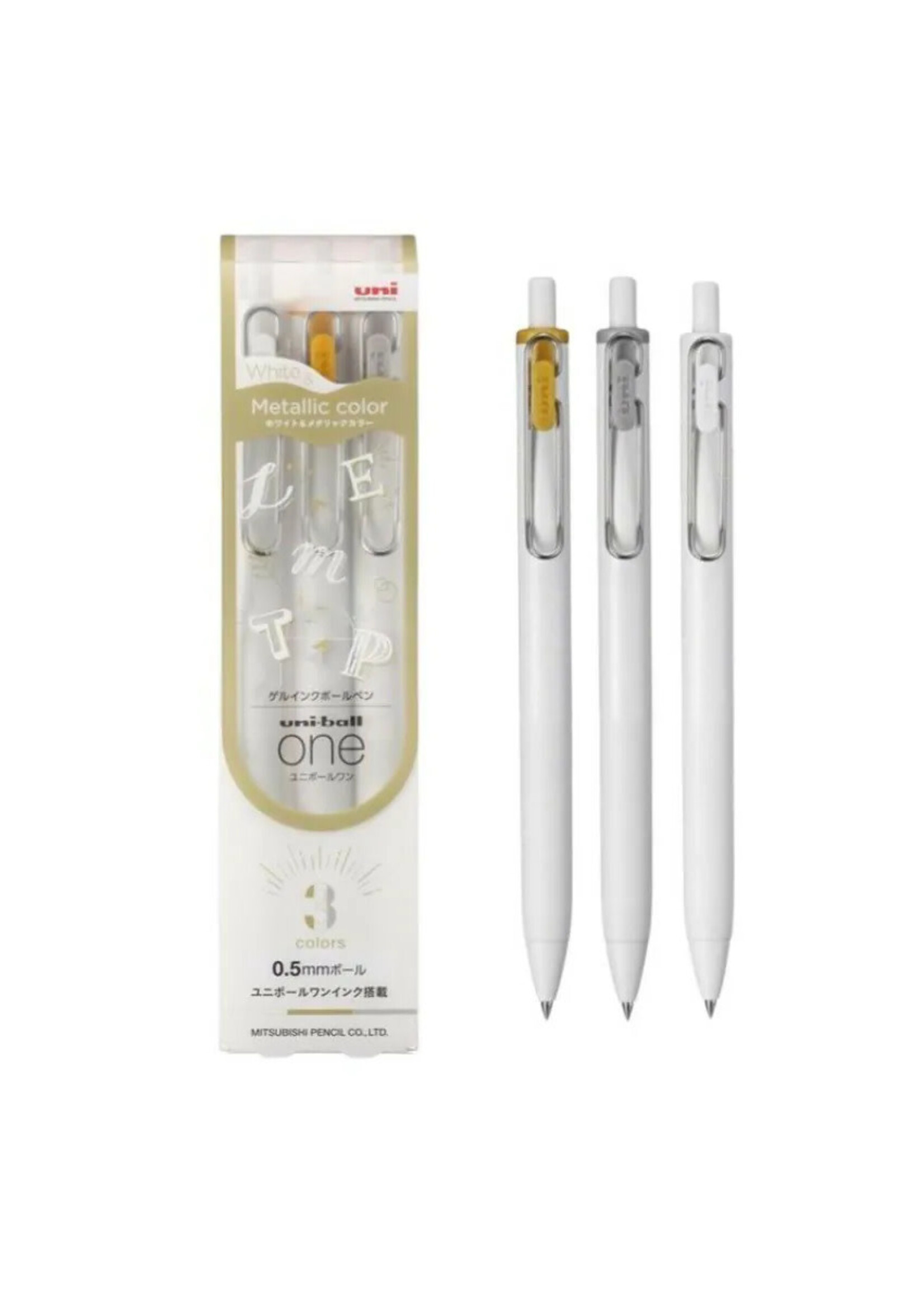 Uni-Ball Uni-ball Gel Pen Set 0.5mm, White Gold Silver (3)