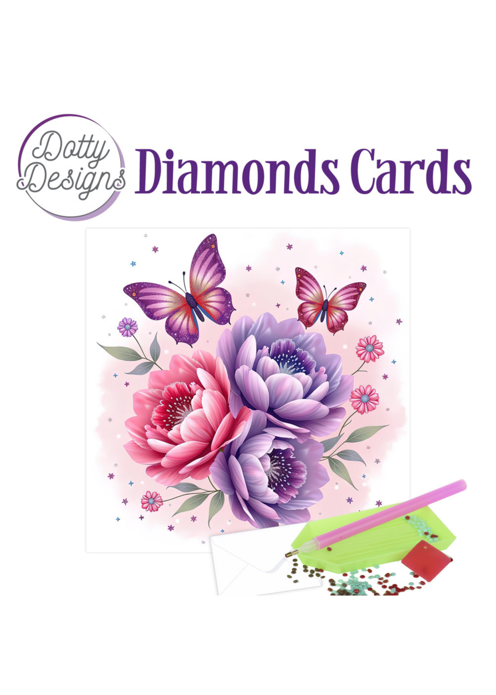 Fit It Trading Diamond Dot Cards, DDDC1223 Purple Flowers and Butterflies