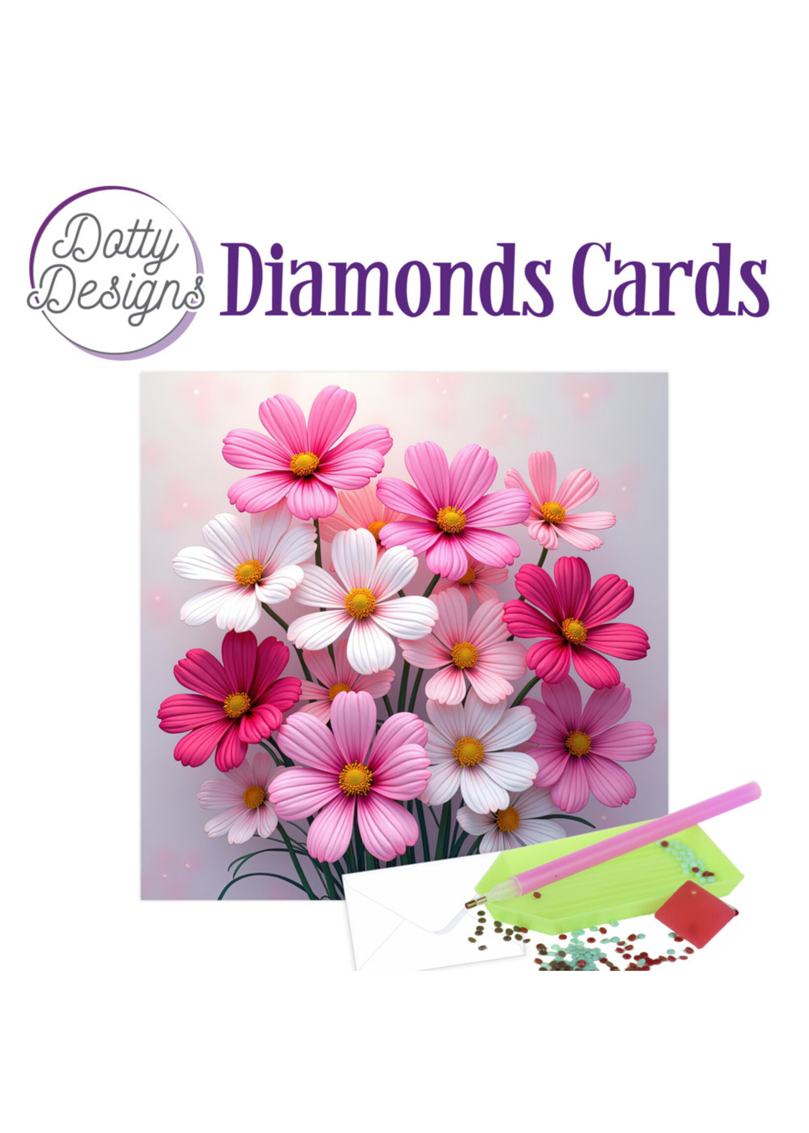 Find It Trading Diamond Dot Card, DDDC1222 Pink Flowers