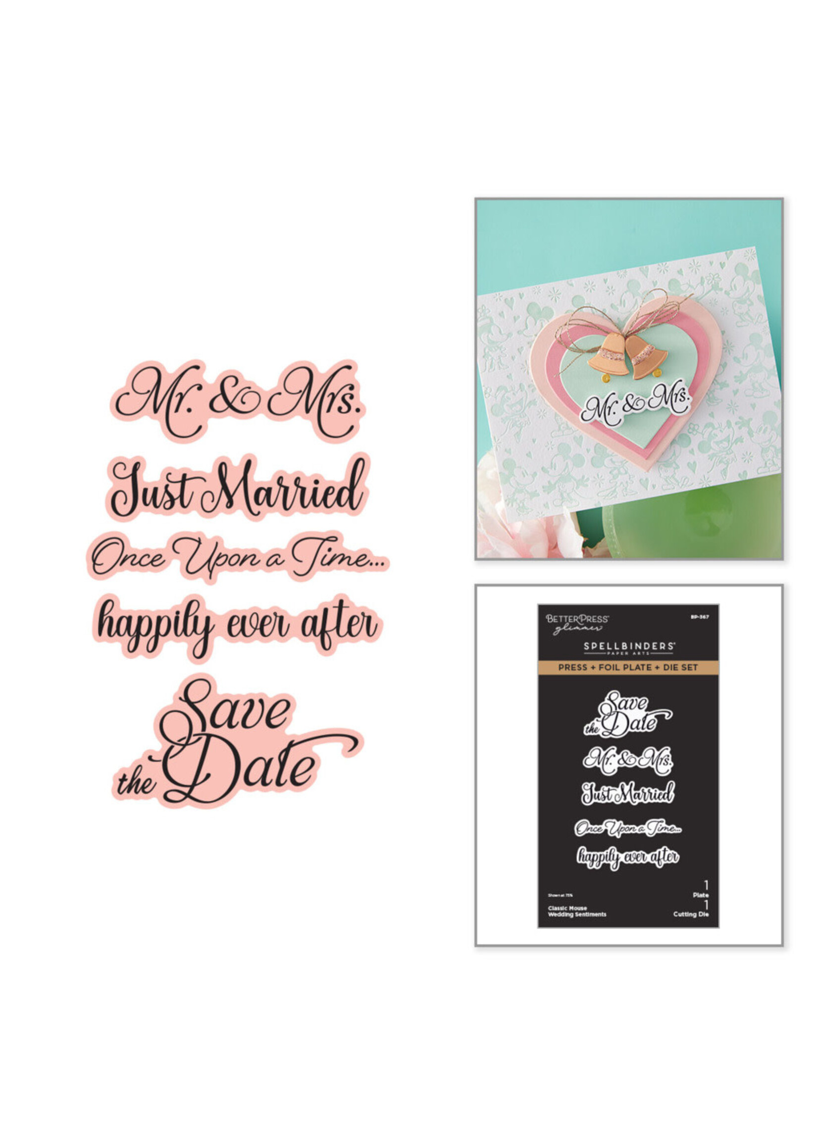 Spellbinders Spellbinders Press & Foil Plate and Die Set, Classic Mouse Wedding Sentiments
