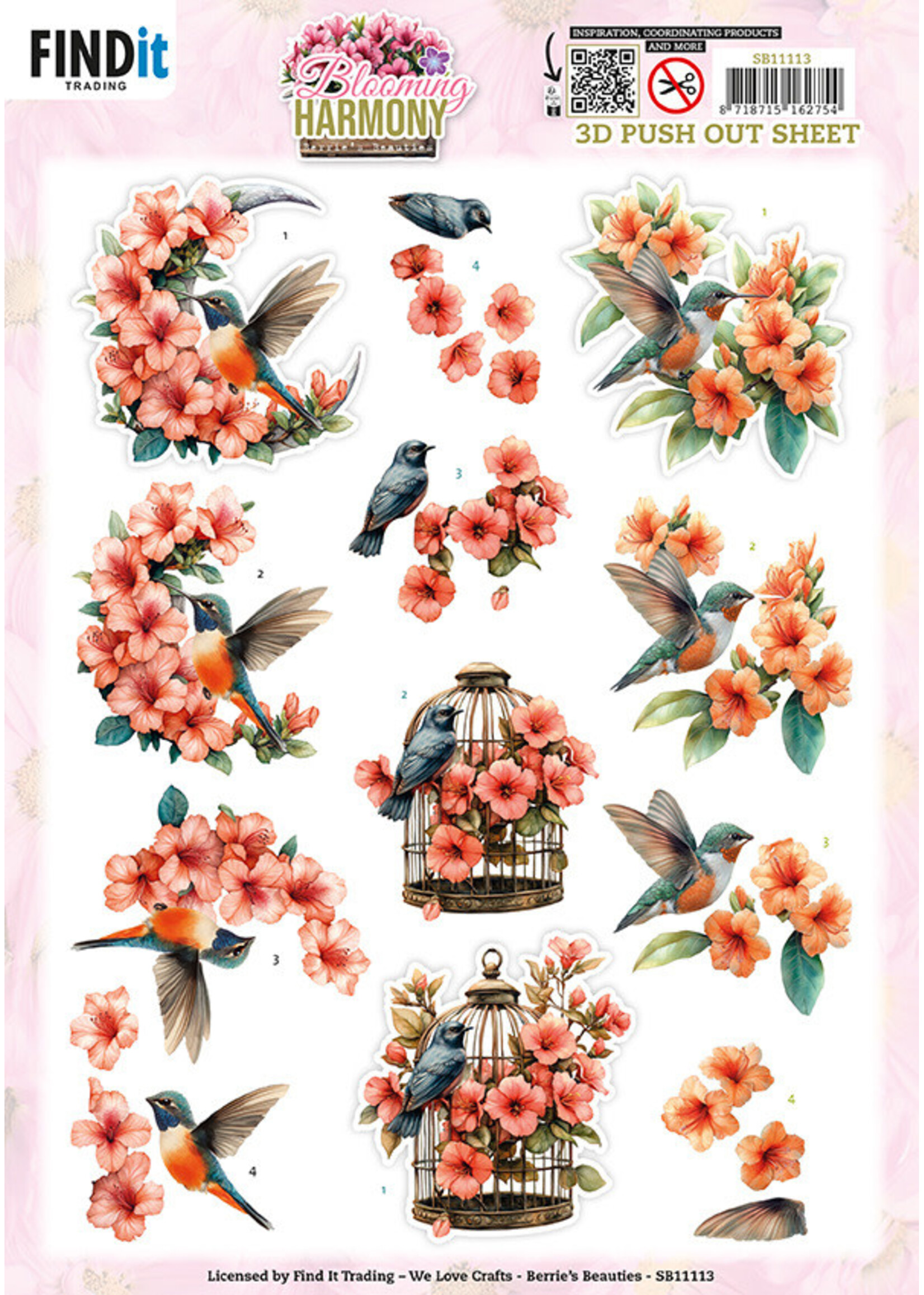 Find It Trading  Push out sheet with three 3D images in the theme of the Blooming Harmony collection by Berries Beauties  Berries Beauties 3D Push Out Sheet, SB11113Blooming Harmony - Blooming Serenade