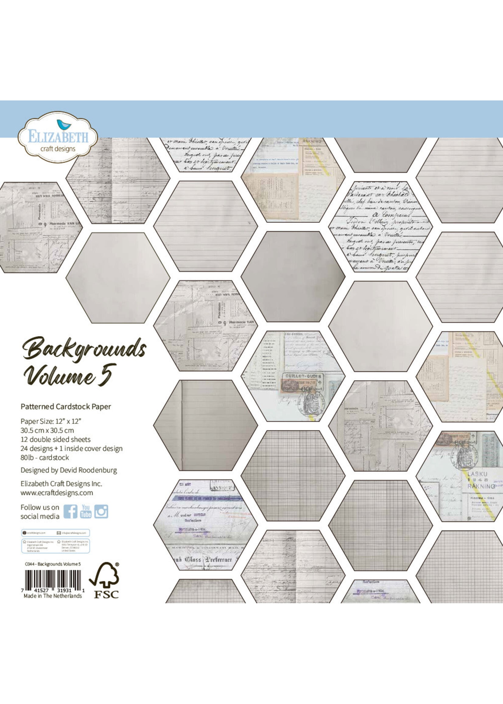 Elizabeth Craft Design Elizabeth Craft 12x12 Paper Pack, Backgrounds - Volume 5