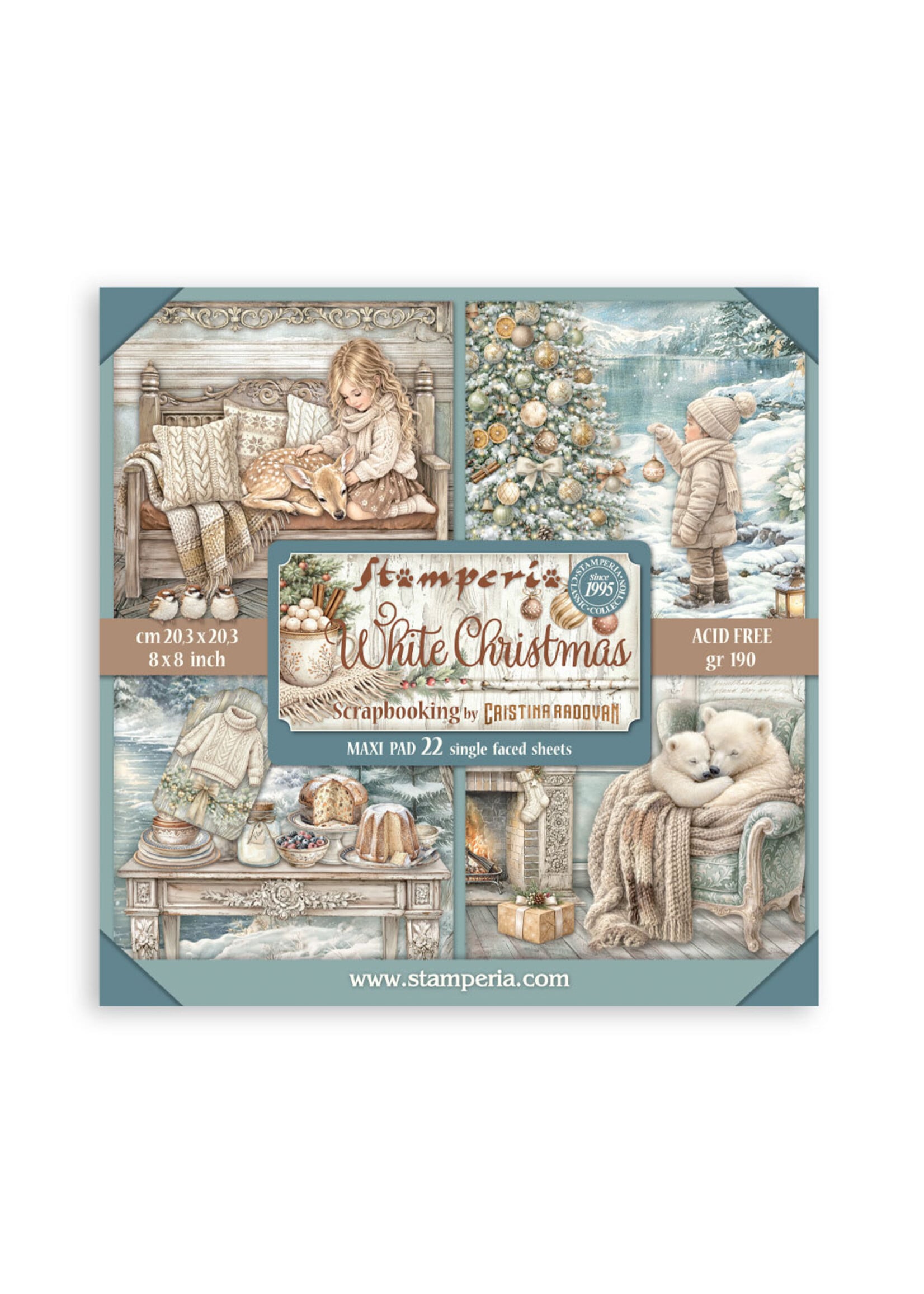 Stamperia Stamperia 8x8 Maxi Pad, SBBSXB27 White Christmas