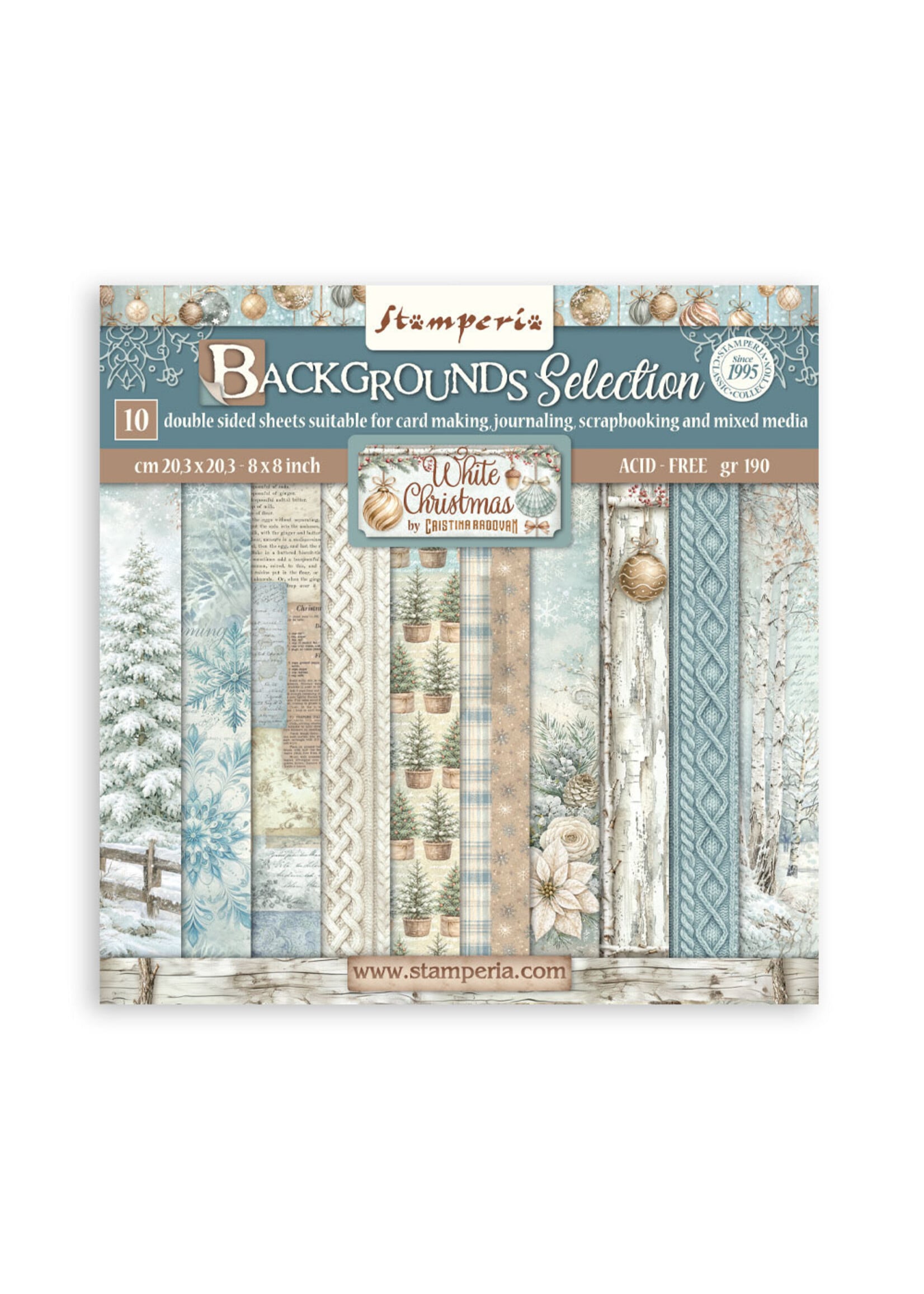 Stamperia Stamperia 8X8 Backgrounds Paper Pad, SBBS147 White Christmas