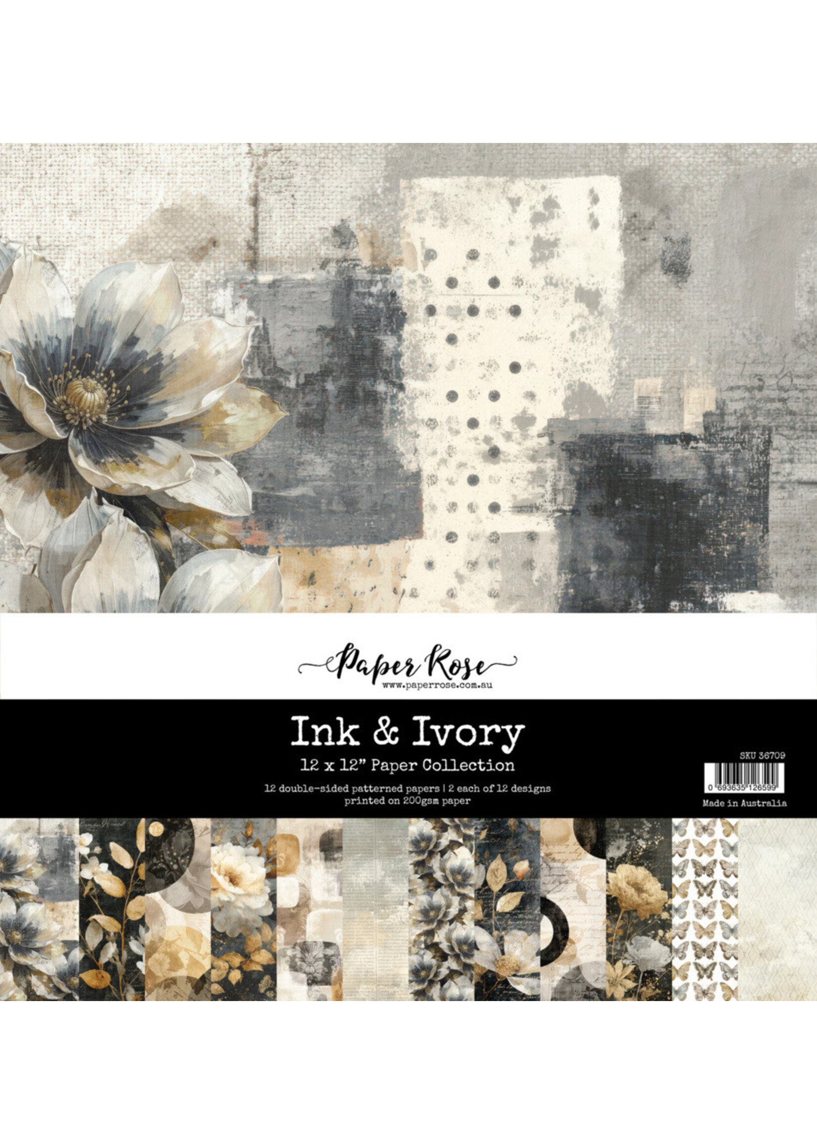 Paper Rose Paper Rose 12X12 Paper Collection, Ink & Ivory