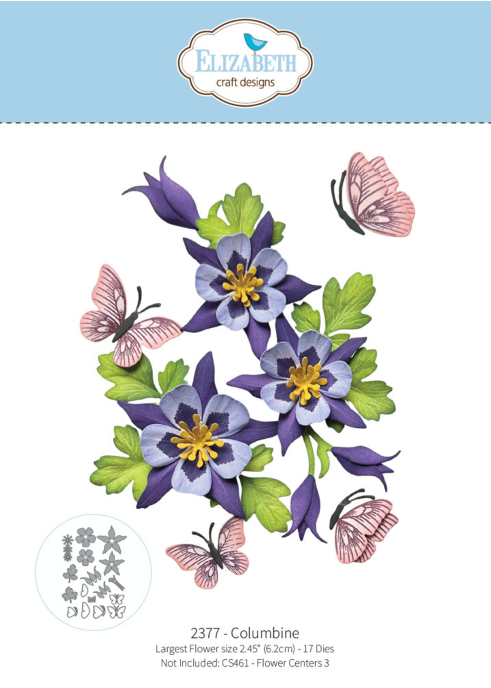 Elizabeth Craft Design ECD Die/Stamp Bundle, 2377 Columbine CS461 Flower Centers 3
