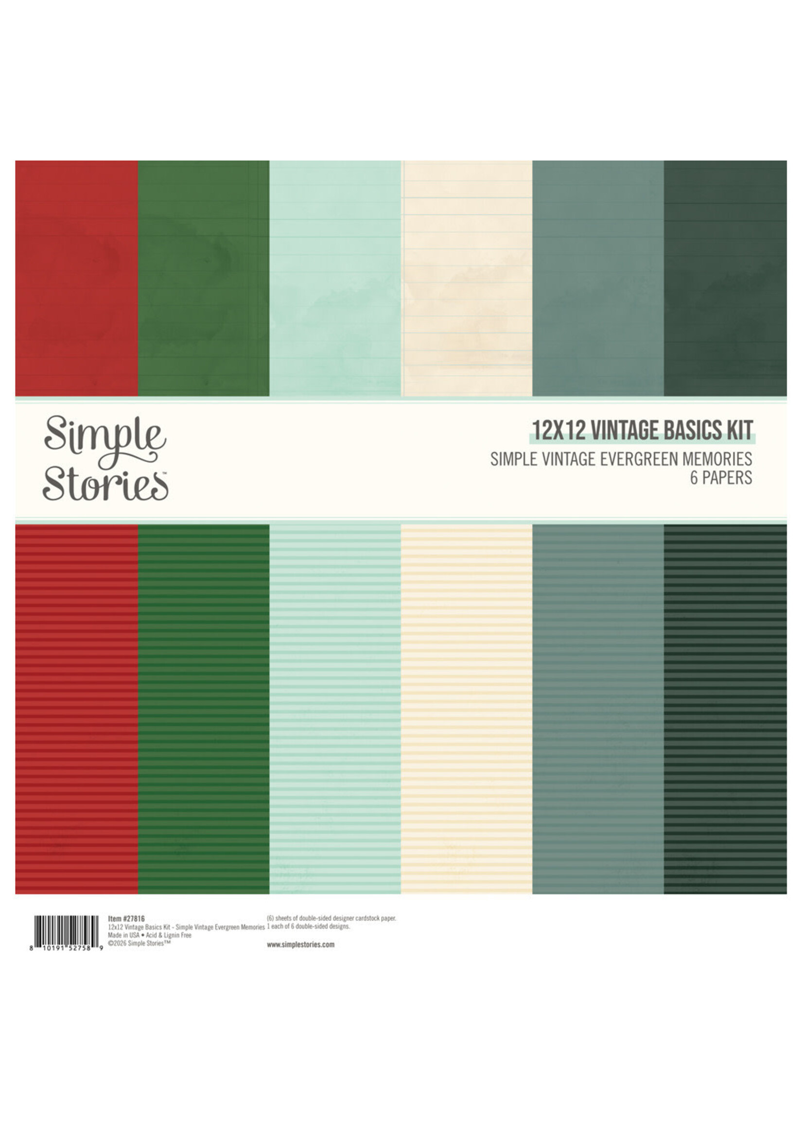 Simple Stories Simple Stories 12x12 Vintage Basics Kit, Simple Vintage Evergreen Memories