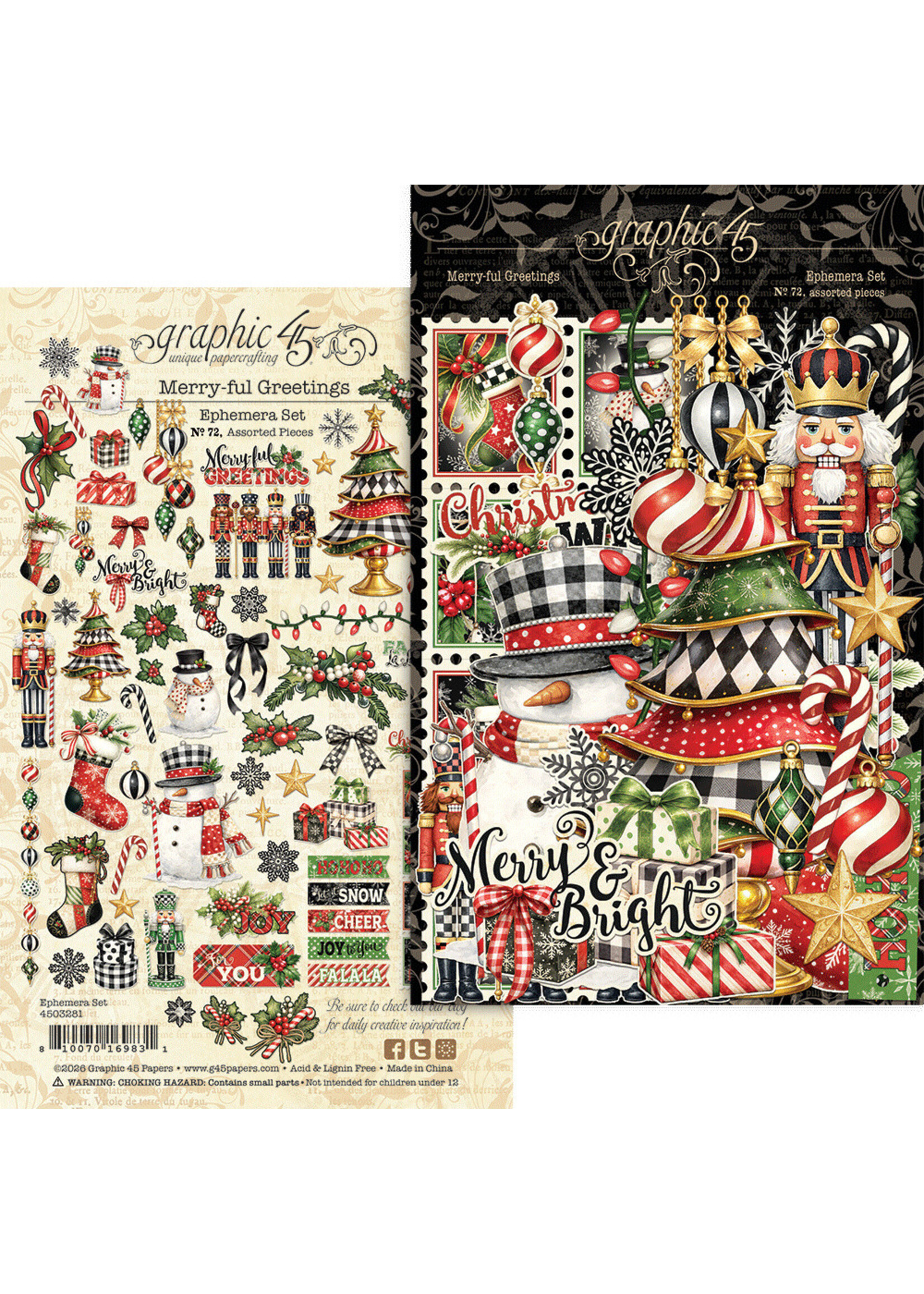 Graphic 45 Graphic 45 Ephemera Set, Merry-ful Greetings