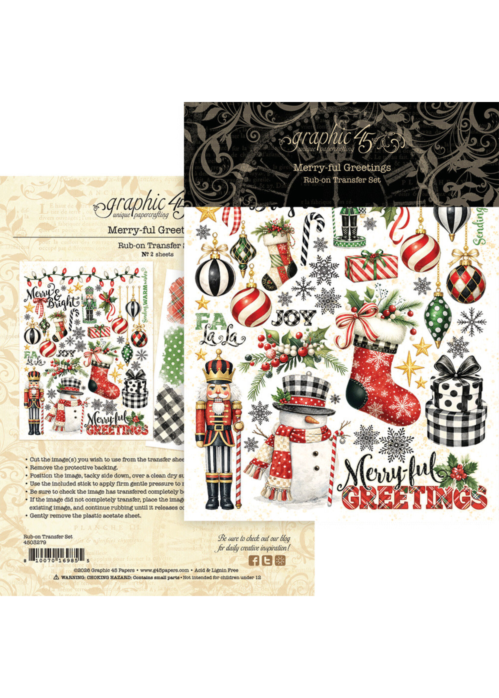 Graphic 45 Graphic 45 Rub-on Transfers, Merry-ful Greetings