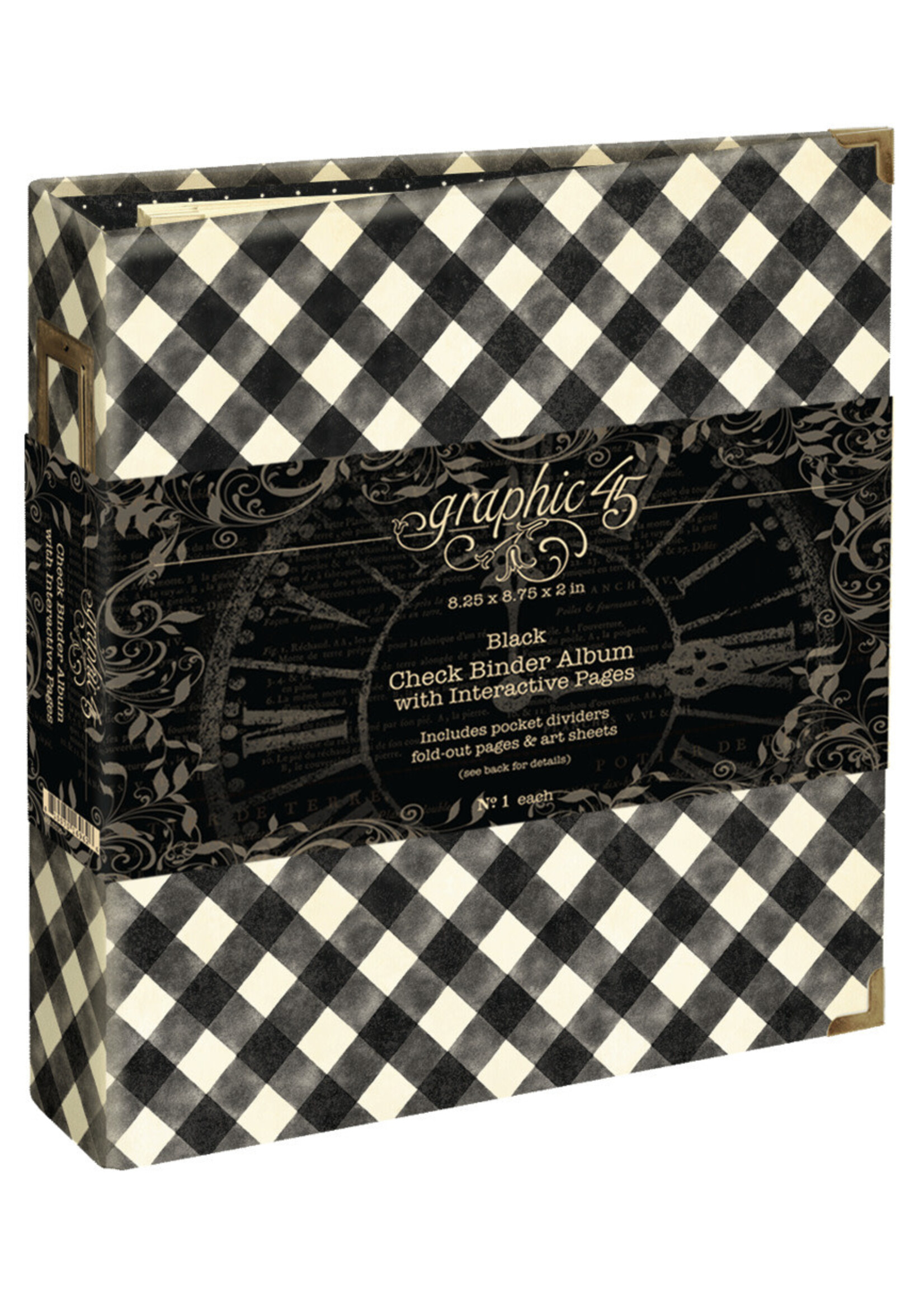 Graphic 45 Graphic 45 Binder Album with Interactive Pages, Black Check