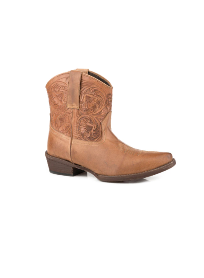 Dusty Tooled Tan Bootie