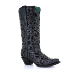 Corral Boots Black Inlay w/ Embroidery & Studs - A3752