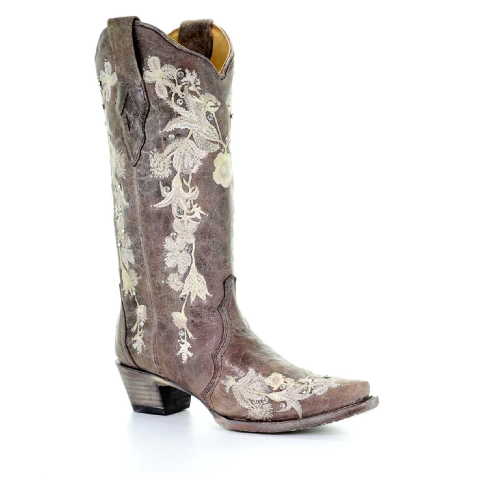 Corral Lds Tobacco Embr Crystal Bridal Boot