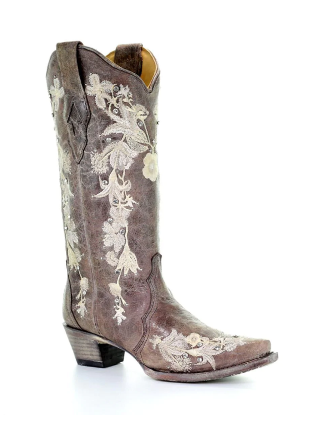 Ladies' Tobacco Embroidered Crystal Boot