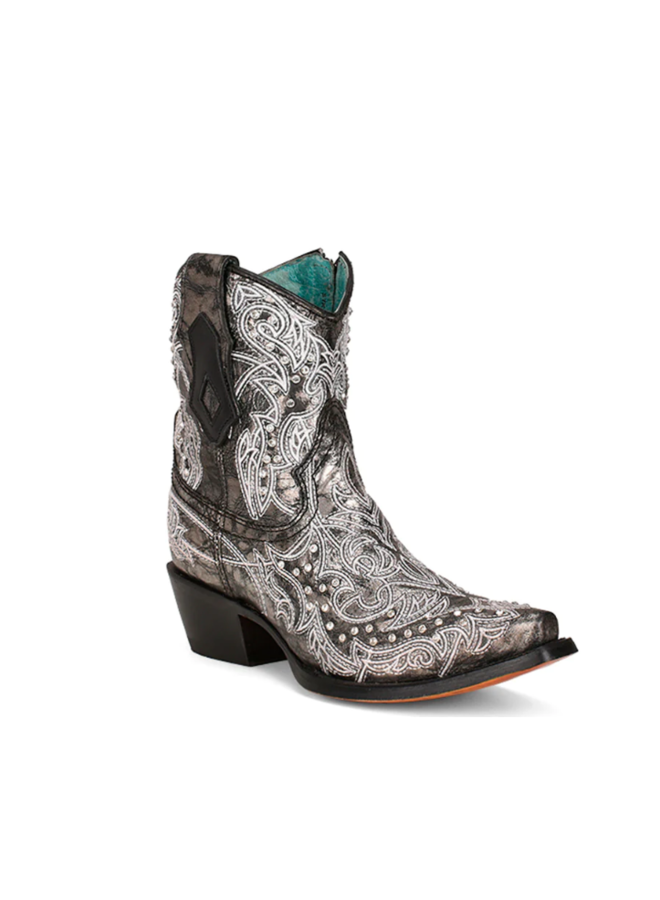 Ladies' Black/ White Embroidered Crystal Boot