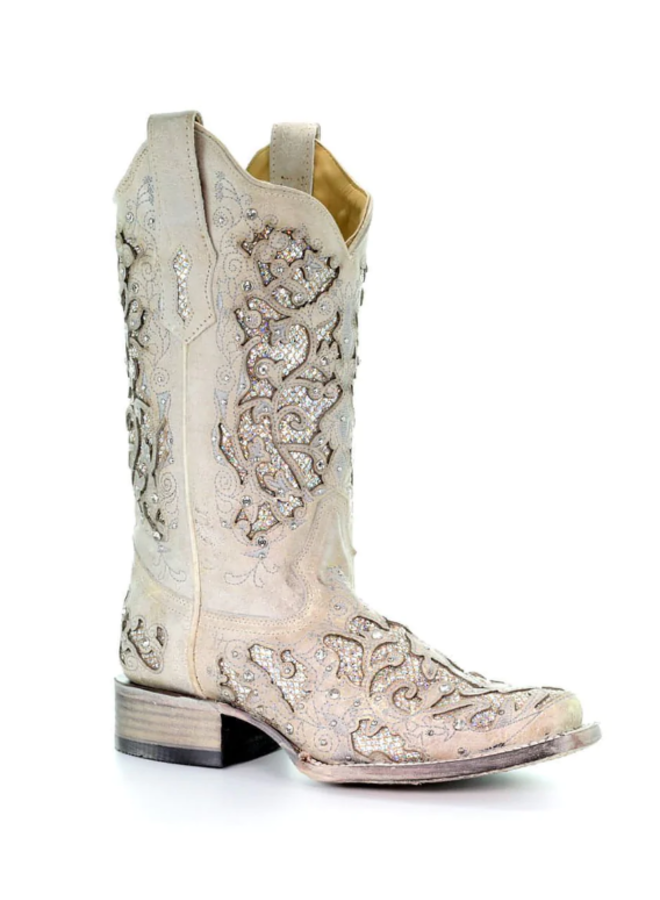 Ladies' White Glitter Inlay Boot Boot