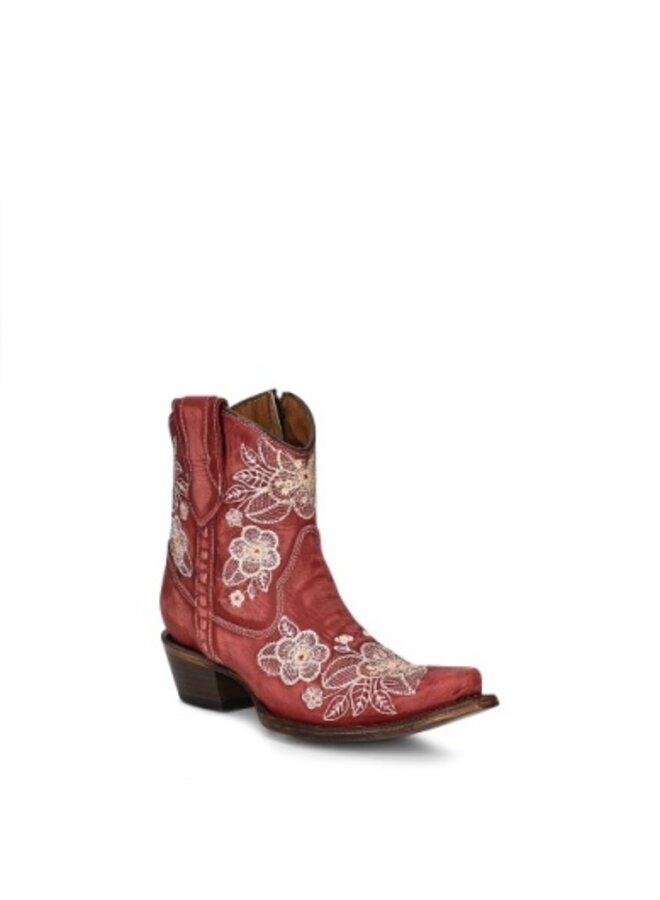 Ladies' Red Floral Embroidered Zipper Boot