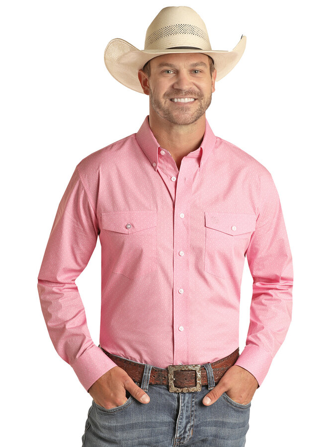 Men's Pink Ditsy Long Sleeve Snap Shirt