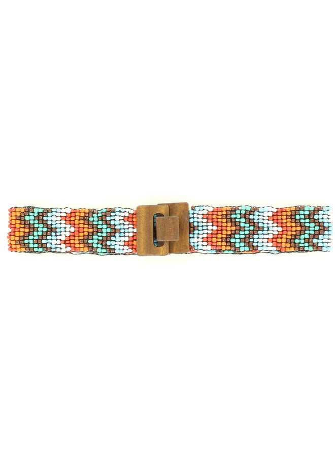 Stretch Beaded Chevron Wooden Buckle Hat Band