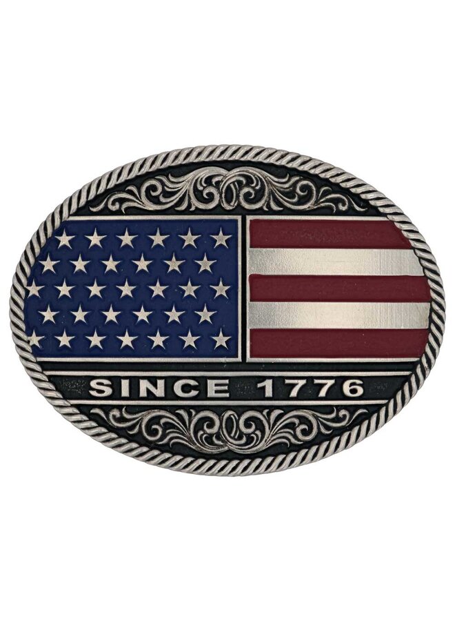 Trimmed Circular American Flag Attitude Belt Buckle