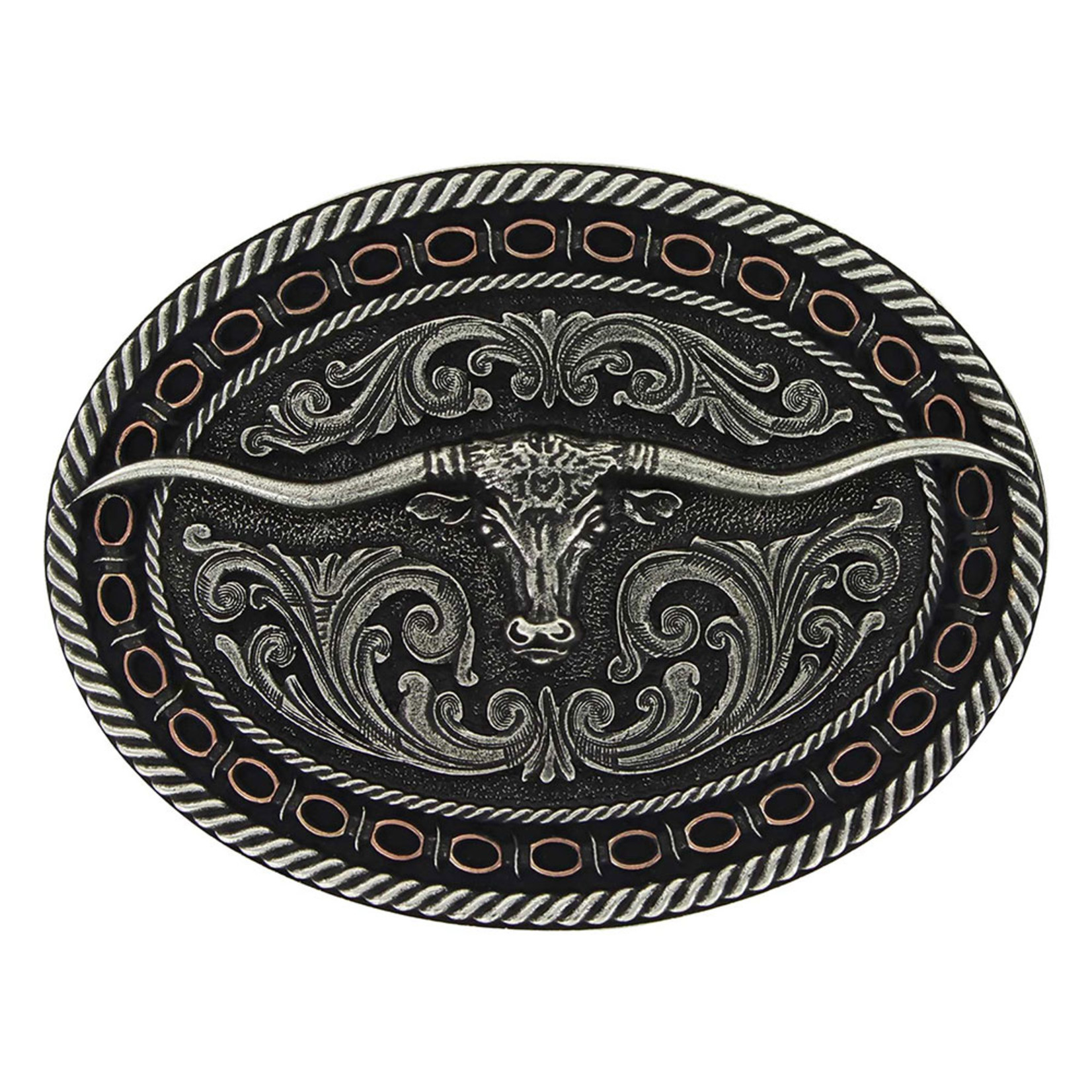 Montana Silver Two Tone Antiqued Round Barbed Longhorn Attitude Buckle