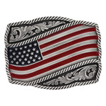 Montana Silver Classic Painted Waving American Flag Attitude Buckle