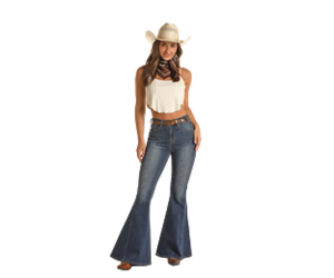 High Rise Extra Stretch Blue Wave Bell Bottom Jeans