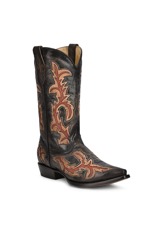 Men's Stylish Red Inlay Pattern Boot