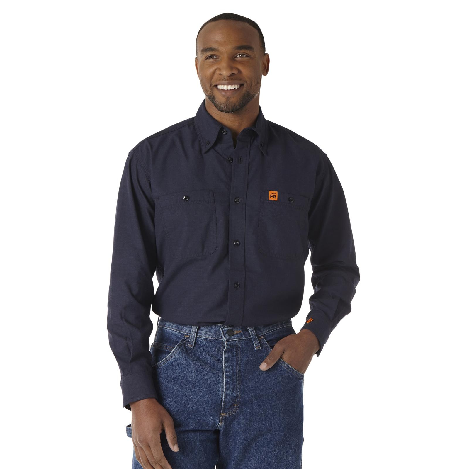 Wrangler Men's FR Long Sleeve Anti-Static Shirt Navy - Howell Western Wear