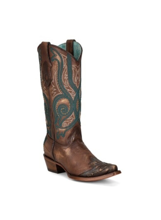 Ladies' Bronze/ Turquoise Embroidered & Studded Boot